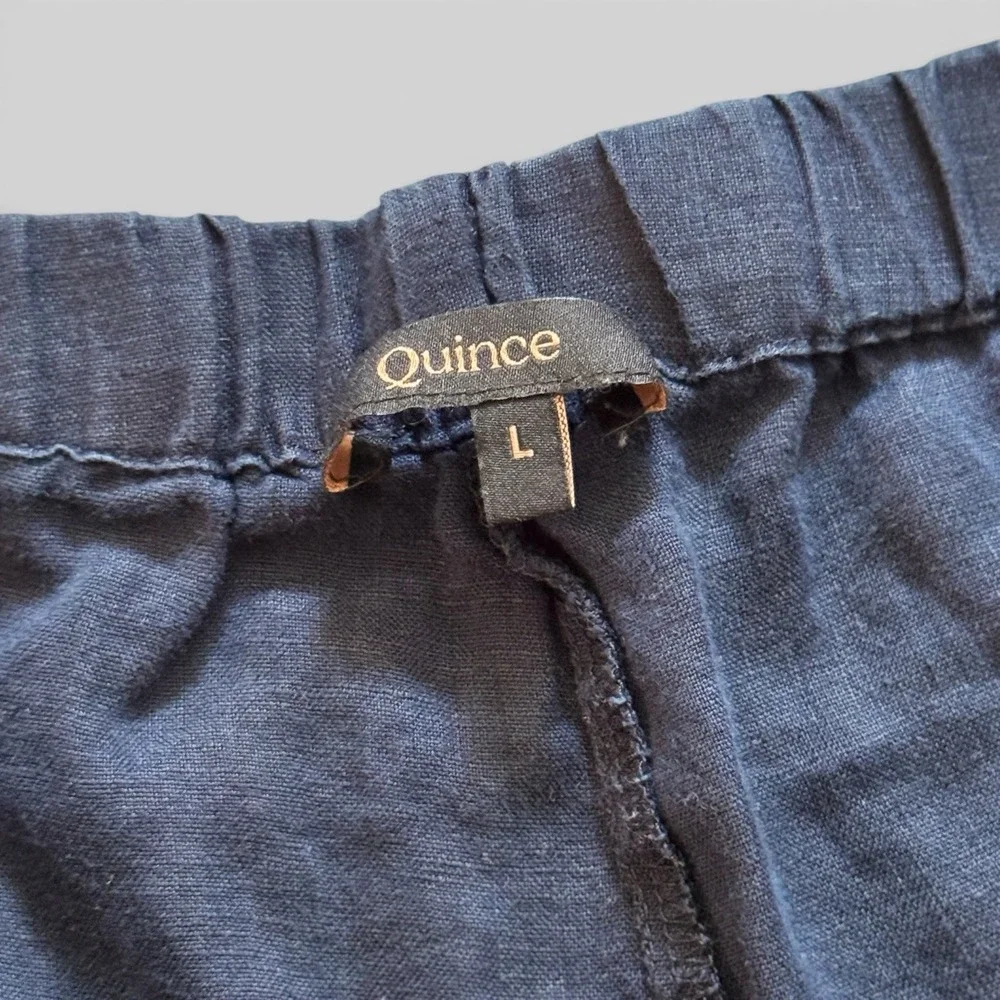 Quince 100% Linen Pants Navy Elastic Waist Pockets Coastal Minimalist Womens L